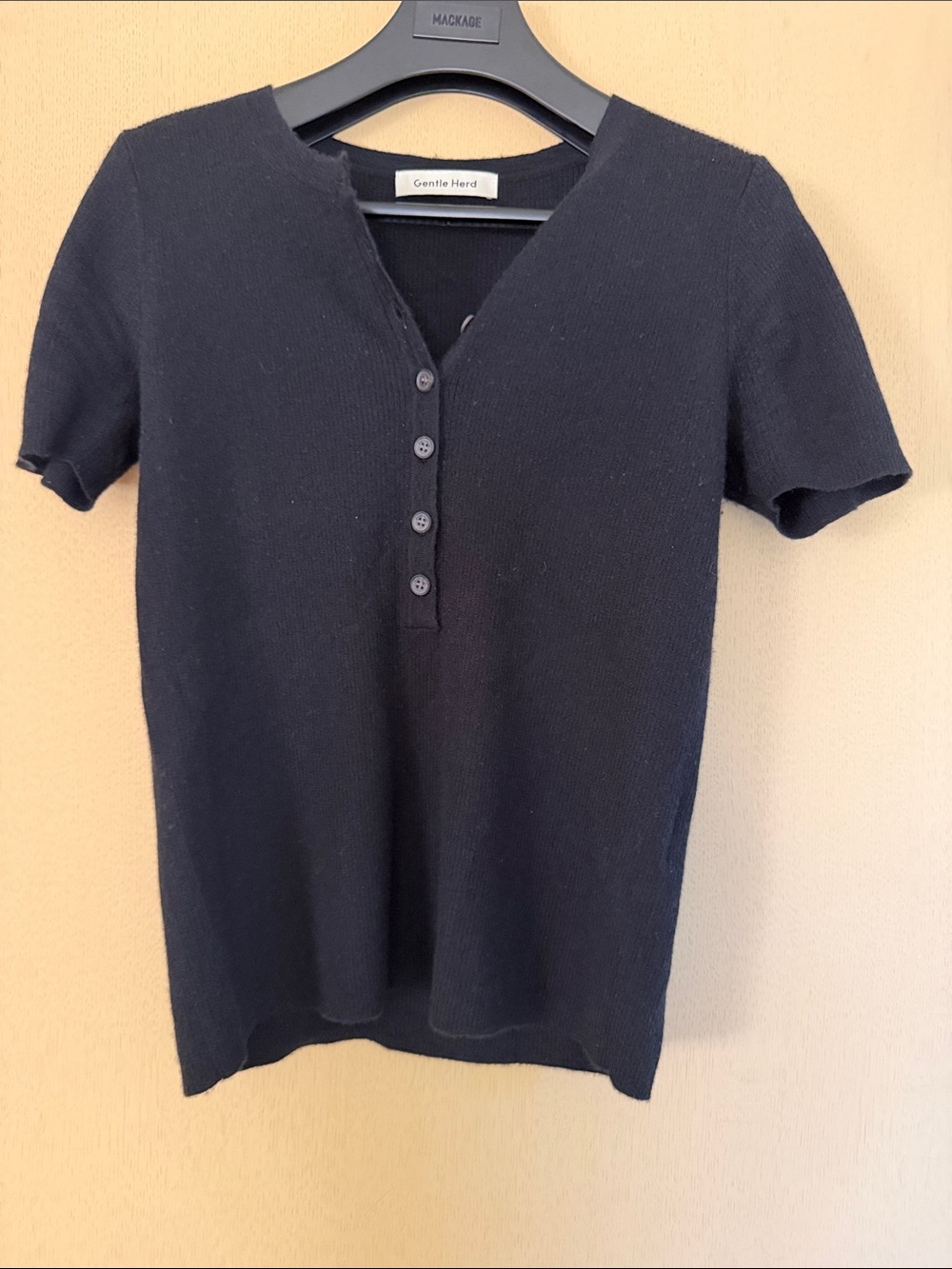 Gentle Herd Black V-Neck Short-Sleeve Button Sweater